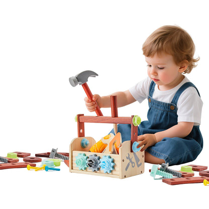 Kids Tool Set - 54 PCS Wooden Toddler Tool with Wooden Box, Educational Pretend Play Construction Toy for 2 3 4 5 6 Year Old Boys Girls, Toddle Electronic Toy Drill Children Montessori STEM