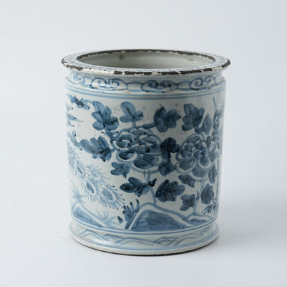 Antique Hand-Painted Flower and Bird Porcelain Pen Holder Old Style Ceramic Planter 9.7 Inch Large Plants Vase Blue & White Porcelain Silla Flower Plant Pots (Sky Blue)
