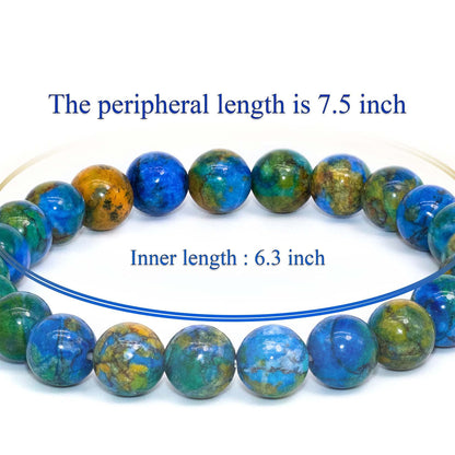 DAZCOLO 8mm Natural Gemstone Stretch Bracelet, Handmade Unisex Crystal Bracelets for Meditation, Yoga, Spiritual Healing & Positive Energy (Azurite)
