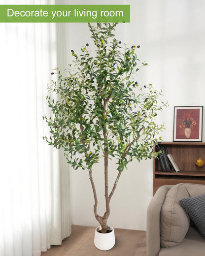 Sillaff Olive Tree 7FT Fake Tree Large Artificial Tree Indoor Faux Plants with Pot, Nearly Natural Olive Branches and Fruits for Living Room Home Office Decorations