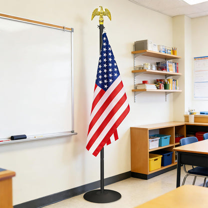 Wphold Indoor Flag Pole and Stand with 3x5 Ft American Flag & Golden Eagle Topper – 8FT Heavy Duty Flagpole Kit with Tangle-Free Rotatable Hooks & Stable Round Base for Office, Classroom, Home Decor