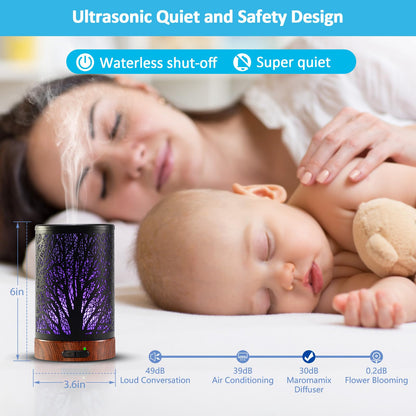 Oil Diffuser & Essential Oils Set - Oil Diffuser 150ml with 6 Essential Oils Set, Aromatherapy Cool Mist Oil Diffusers for Essential Oils, Auto Shut-Off，7 Colors Night Light,Gifts for Mom