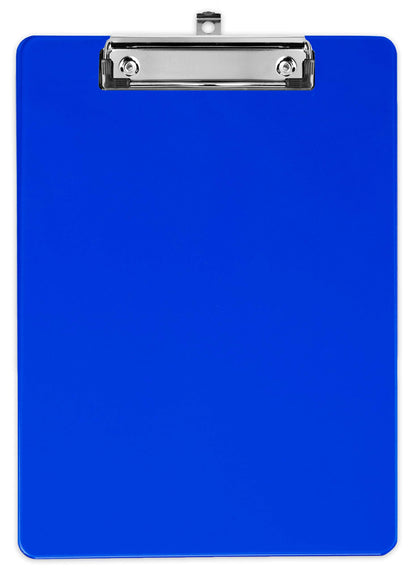 Blue Plastic Clipboard with Low Profile Clip (Pack of 12) - Letter Size Clip Board Blue with Flat Clip, A4 Size Acrylic Clipboard for Boys and Girls | Cute Aesthetic College & Back to School Supplies