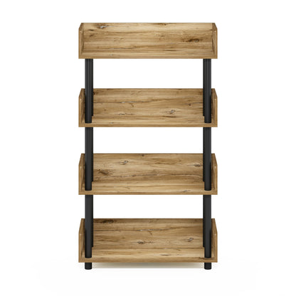 Furinno TURN-N-TUBE 4-Tier Display Shelf, Storage Shelves, Book Shelf, Open Shelves with Rounded Corner Top Edges, for Organization and Storage, Living Room, Home Office, Flagstaff Oak