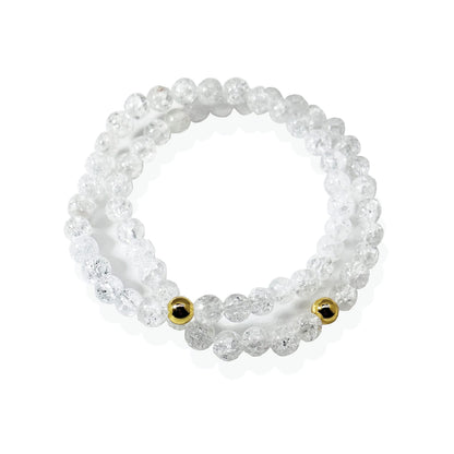 Joyfulmuze Sisters Stretch Bracelets, Burst Clear Quartz Crystal, Chakra Healing Energy, White Natural Stone, Handmade Jewelry Gift for Women, 6.5-7” wrist, 2pc