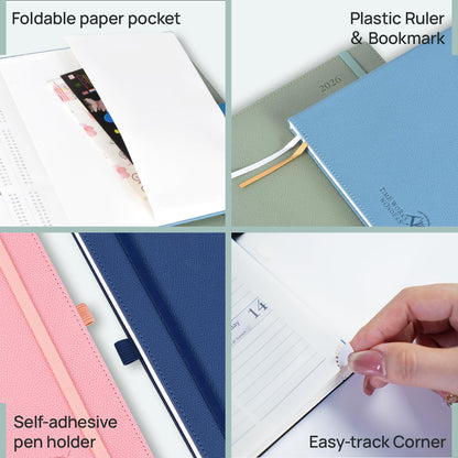 POPRUN Planner 2026-2027 (Medium 6.75"x 8.75"), Horizontal Weekly Notebook Jul.2026 - Jun.2027, Academic Appointment Book with Monthly Tabs, Leather Hardcover, 100 GSM - Aquamarine