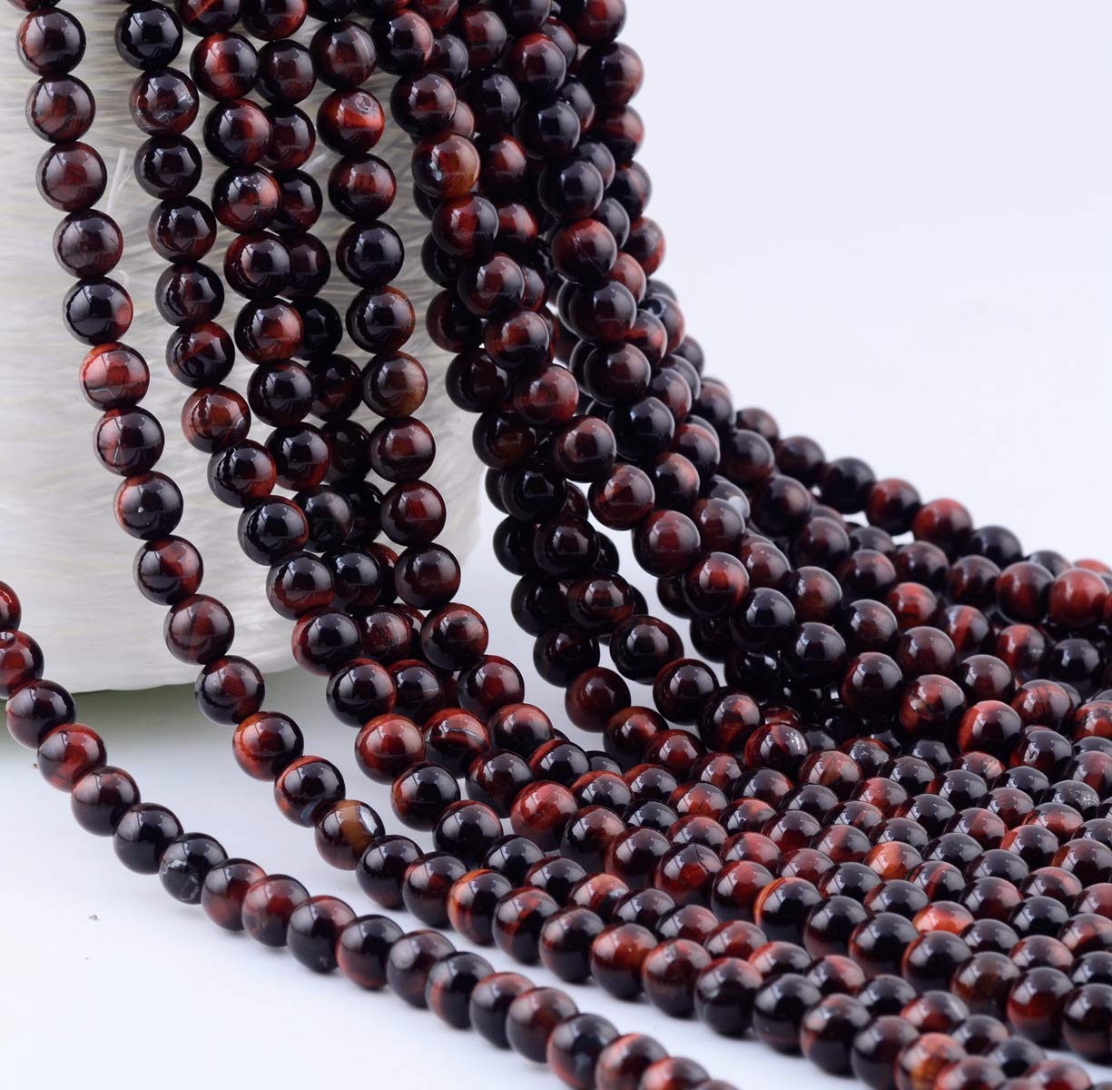 Natural Stone Beads 100pcs 8mm Red Tiger Eye Round Genuine Real Stone Beading Loose Gemstone Hole Size 1mm DIY Charm Smooth Beads for Bracelet Necklace Earrings Jewelry Making (Red Tiger Eye, 8mm)