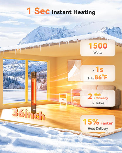 Encyclpo Patio Heater for Outdoor Use,1500W Infrared, 36 in Portable Tower Heater, 3 Levels, IPX5 Waterproof, Tip-Over&Overheat Protection for Garage, Indoor, Large Room, Backyard, Home