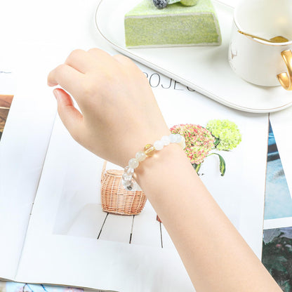 Moslovstar 6.5 inch Five Elements Bracelet for Women, White Elegant Moonstone Bracelet Feng Shui Balance 8mm Round Beads Healing Crystal Gifts