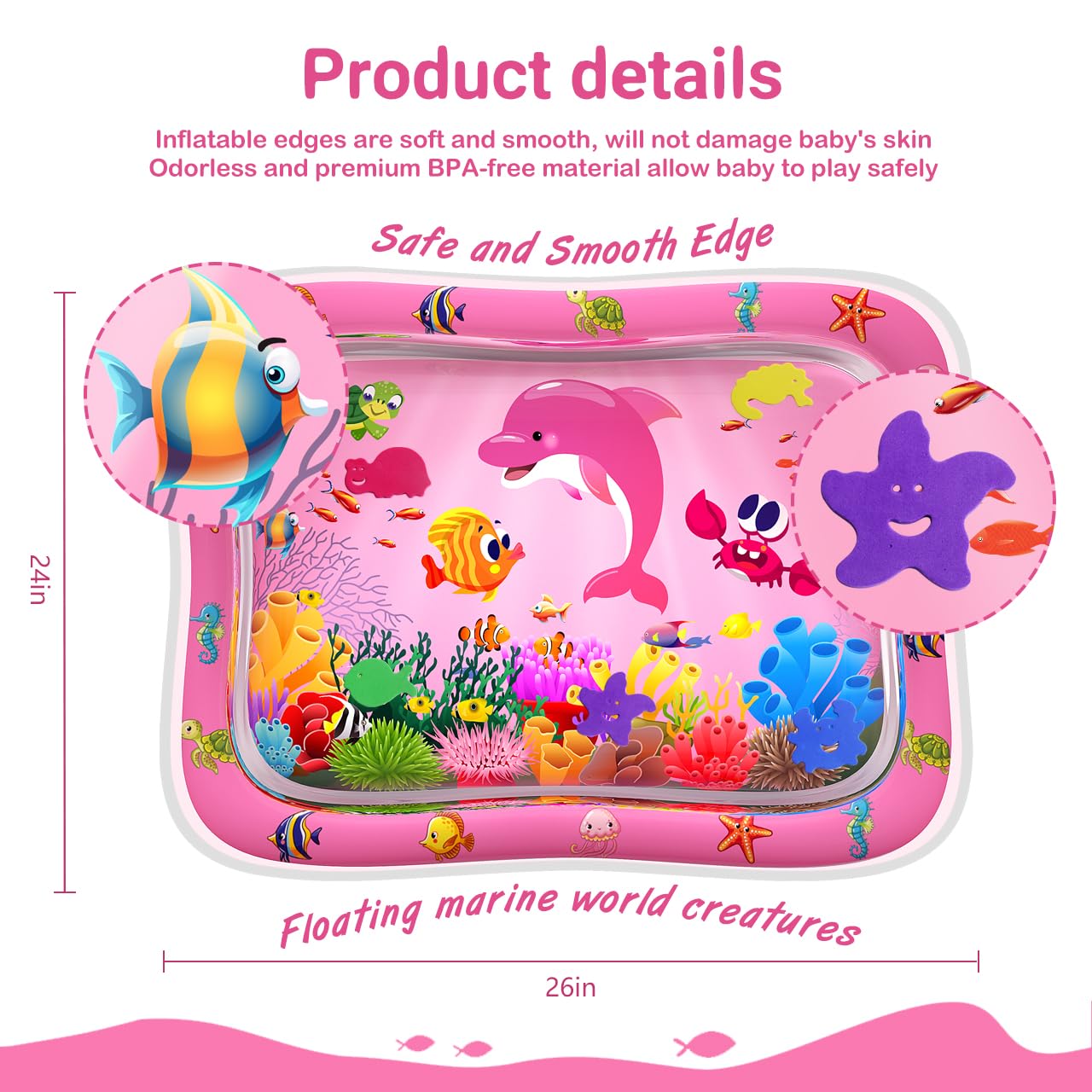 ZMLM Baby Tummy Time Water Mat for Babies: Baby Toys Gifts for Newborn Infant 3 6 9 12 Month Boy Girl Inflatable Activity Playmat Sensory Mat Toddler Belly Time Pat (Pink)