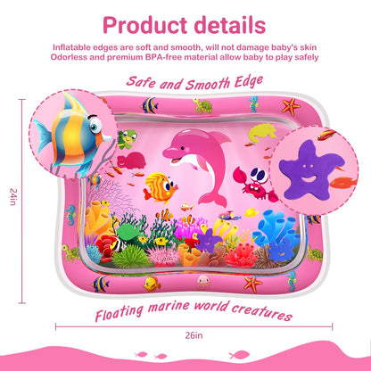 ZMLM Baby Tummy Time Water Mat for Babies: Baby Toys Gifts for Newborn Infant 3 6 9 12 Month Boy Girl Inflatable Activity Playmat Sensory Mat Toddler Belly Time Pat (Pink)