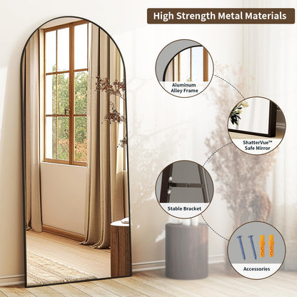 XRAMFY 56"x21" Arched Full Length Mirror Floor Mirrors with Aluminum Alloy Frame Free-Standing Wall Mounted Floor Mirrors or Large Dressing Mirror, Black Mirror Full Length