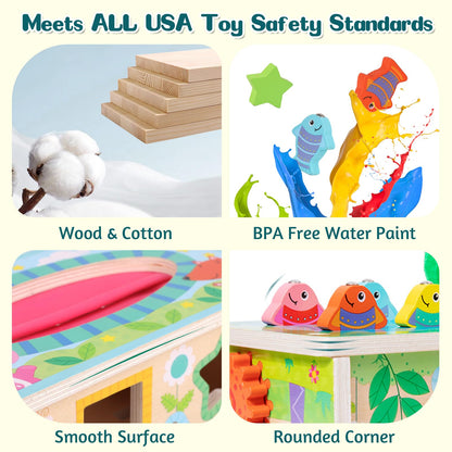 Ancaixin 6-in-1 Montessori Tissue Box Toy for 6+ Months Baby, Wooden Activity Cube, Puzzles 12-18 Months, Perfect 1 Year Old Girl Boy Gifts, Sensory Toys for Toddlers 1-3, Baby 1st Birthday Gift