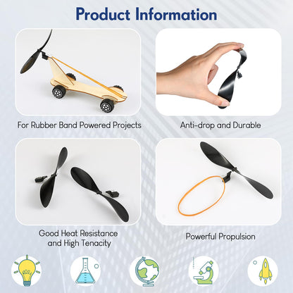Libima 40 Pcs Plastic Propeller for STEM Activities Fold Resistant Propeller Blades with Rubber Band Hooks for Airplanes and Helicopters from Research Institution, 7.1 Inches(Black)