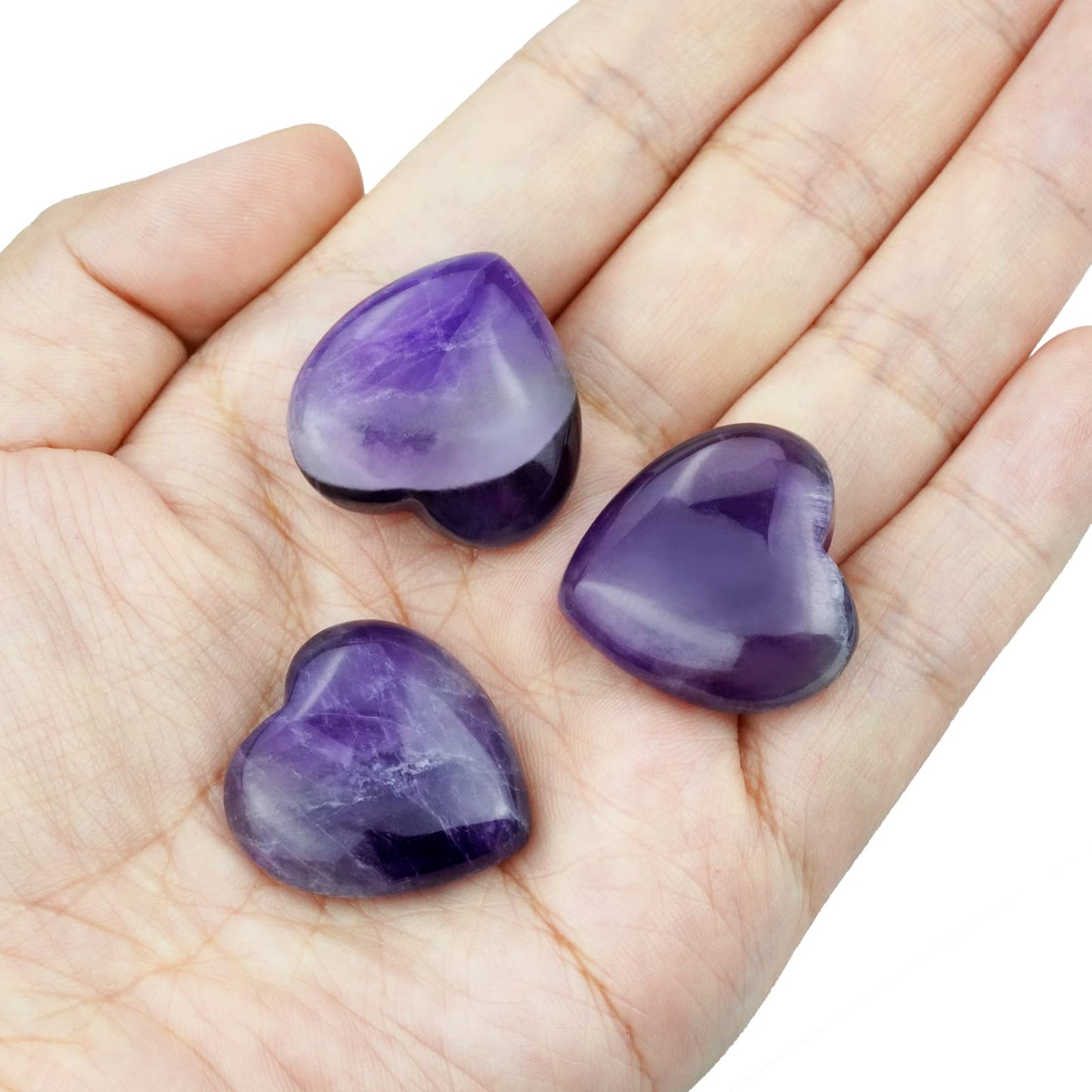 Marrywindix 10 Packs 1 Inch Healing Crystal Natural Amethyst Heart Love Carved Palm Worry Stone Chakra Reiki Balancing
