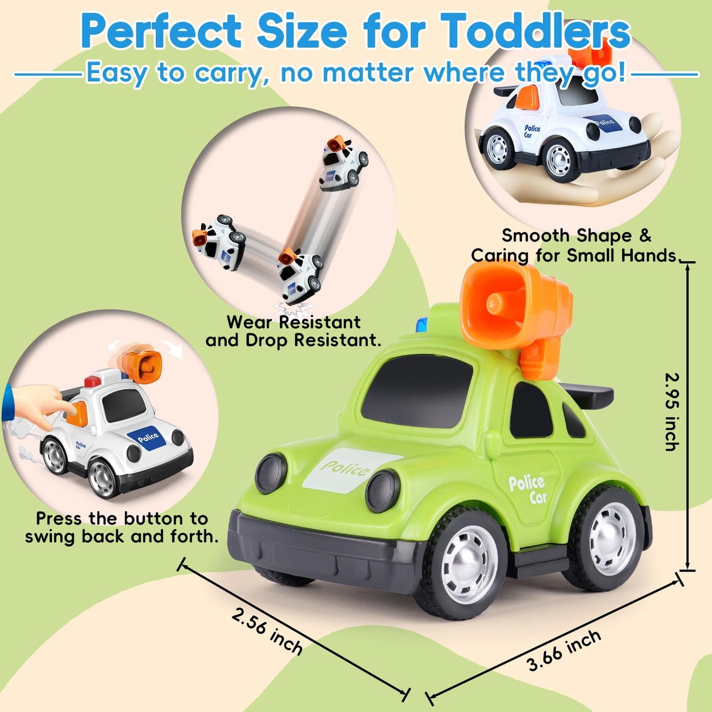 YEHOSHUN Cartoon Police Car Push and Go Inertia Toys for Toddlers 1-3, Friction Powered Race Vehicles for Toddlers 6-9-12-18 Month, 1st Birthday Gift for 1-2 Year Old Boys Girls