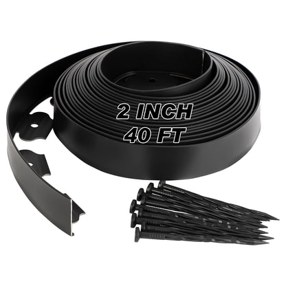 Tegarbed No Dig Landscape Edging Border 2-Inch x 40 FT, Heavy-Duty Plastic Garden Edging with 50 Spikes, Garden Edging for Flower Beds Pathway Paver Edging, Black