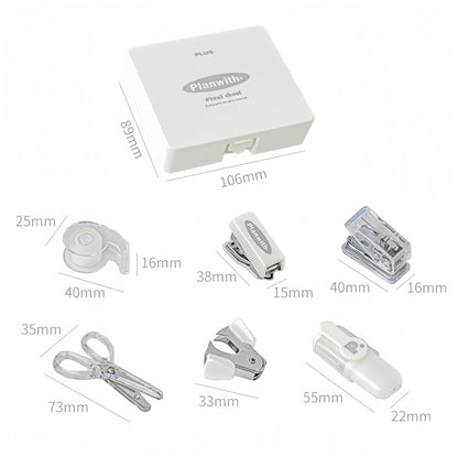 HannaFires 8-Piece Mini Office Supplies Kit Set - Portable Desk Accessories Set for School, Office & Back to School Gift (White)