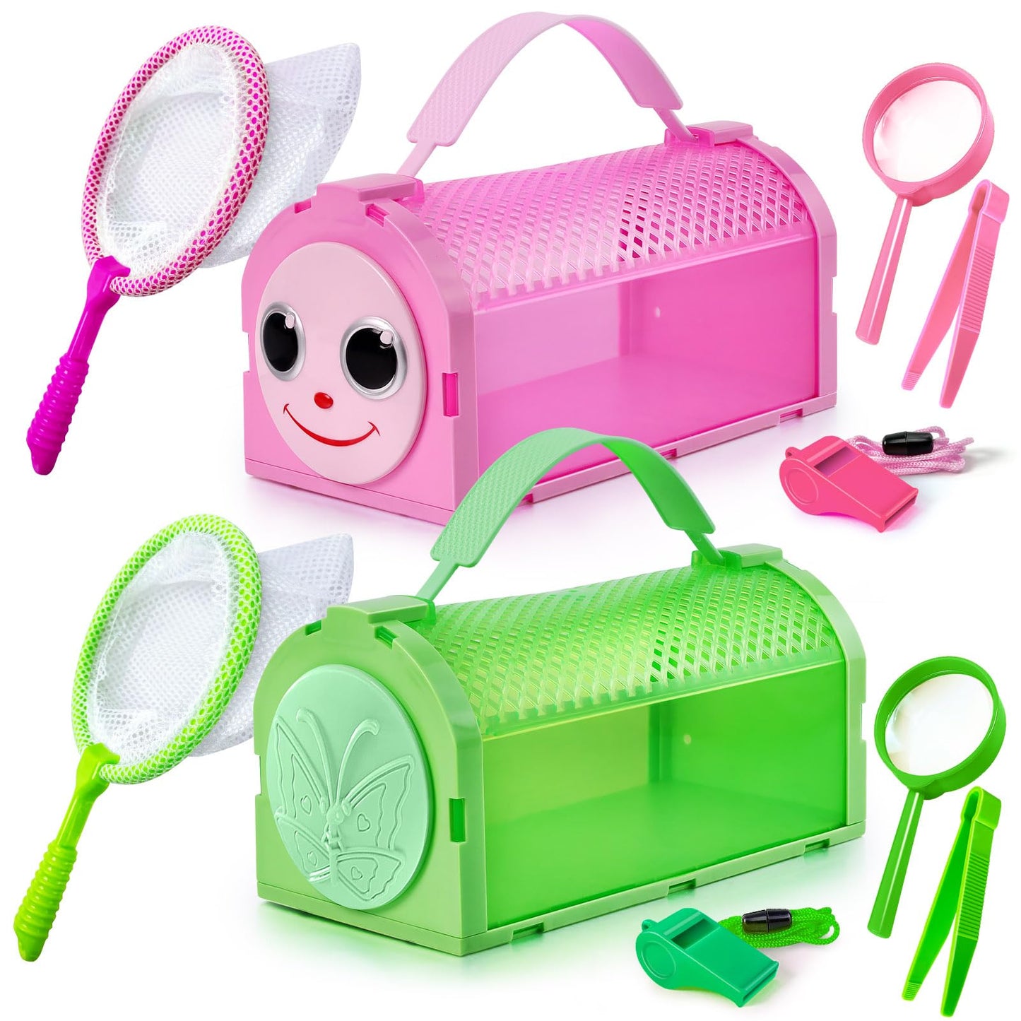 YOPINSAND Bug Catcher for Kids, 10 Pcs Outdoor Exploration Kit with 2 Cages, Tweezers, Magnifying Glass, Nets, Whistles - Gift for Boys & Girls Aged 3-12