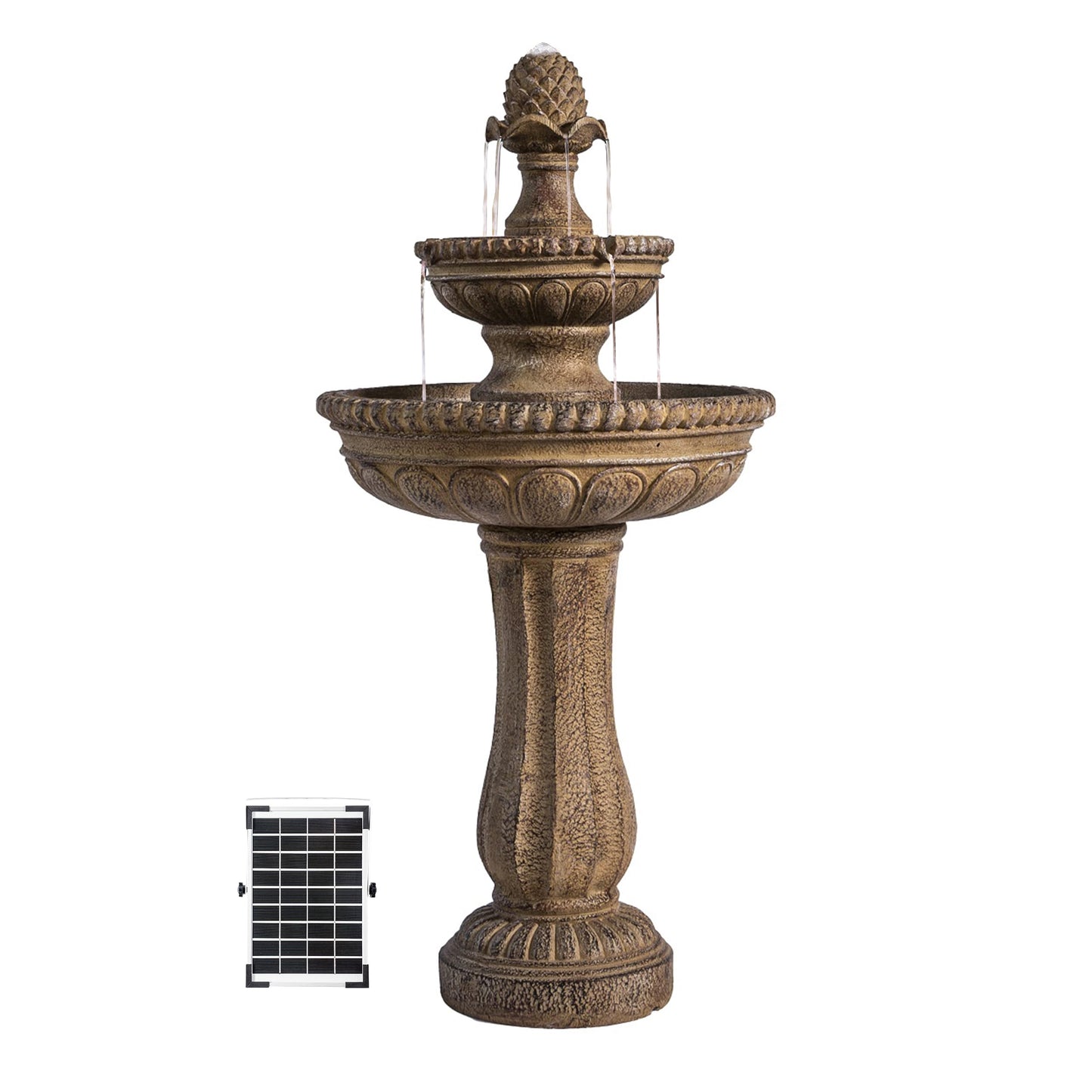 XBrand 39" Solar Water Fountain, 2-Tier Outdoor Sand Stone Resin with Solar Panel & Pump for Home Garden Yard Decor