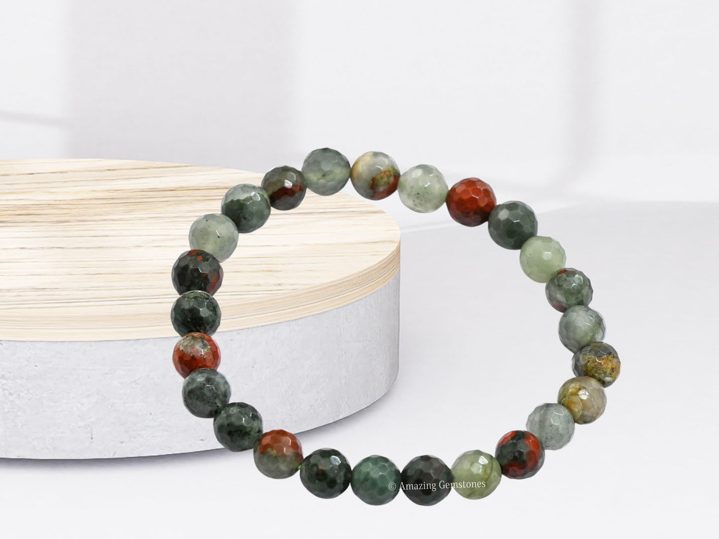 Amazing Gemstone African Bloodstone Bracelet for Women - Chakra Mens Bracelet Protection Crystals and Healing Stones - Faceted Beaded Blessing Bracelet Spiritual Meditation Gift Christmas