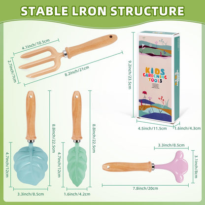 RayYunTustone Kids Gardening Tools Set - 4pcs, Outdoor Yard Digging Tools with Shovel Rake Leaf Rake, Summer Beach Backyard Play Kit, Ideal Outdoor Birthday Gift for Boys & Girls 2 3+ Years