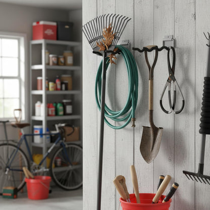 MorningRo 4 Pack Garage Hooks Heavy Duty 12" Ladder Hanger Wave Wall Mount Hanger Foldable Garage Storage Utility Hooks for Car Tires Ladder Shovels Chairs Power Tools Garden Tools Organization