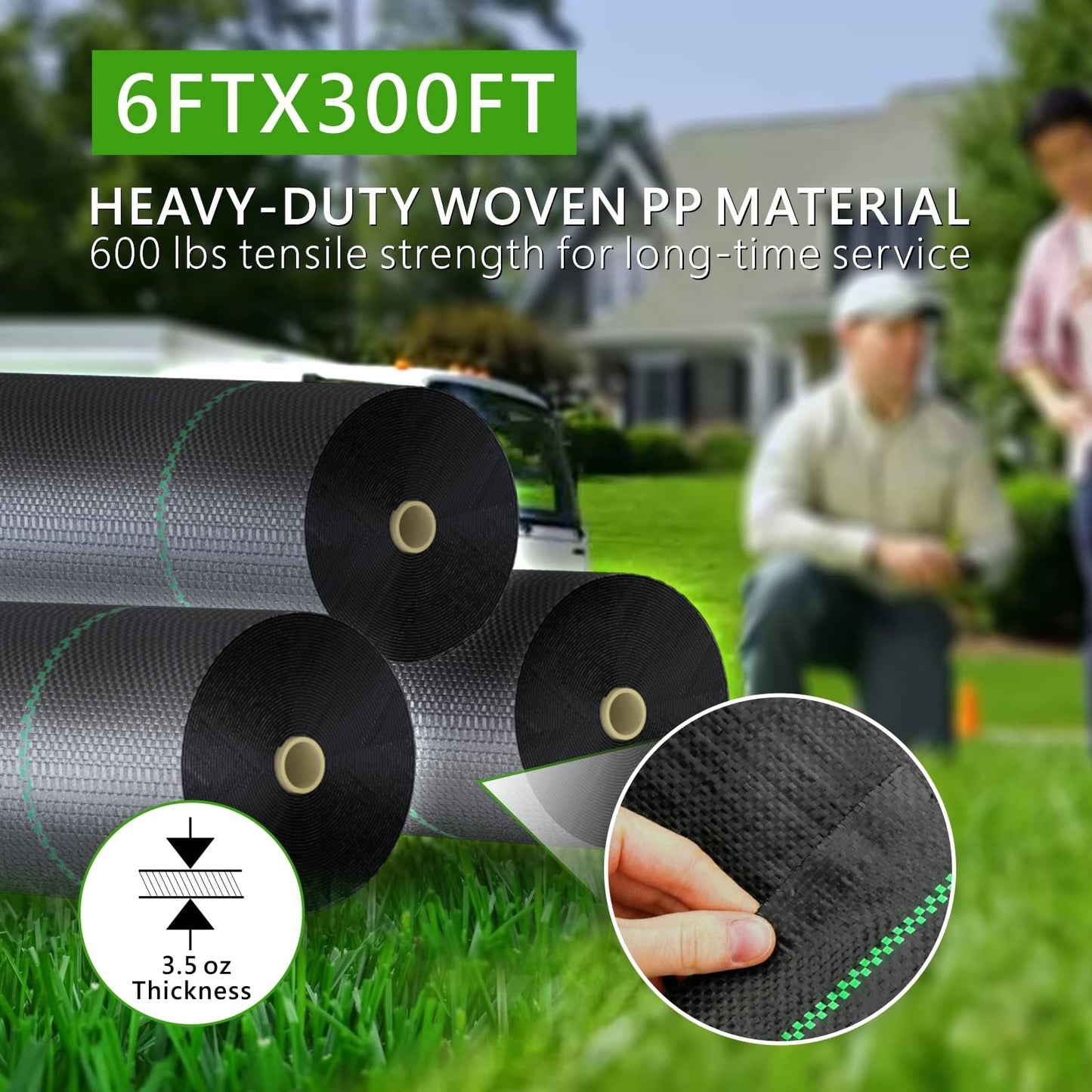 mychoiii 6ft x 300ft Weed Barrier Landscape Fabric, 3.5oz Heavy Duty Woven Ground Cover, 1800 Sq Ft Coverage Geotextile Weed Cloth for Gardening, Driveway, French Drain - UV Resistant