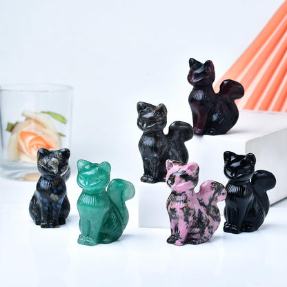 WUYOUSHI Natural Garnet Crystal Cat Statue 2.4 Inch - Handmade Healing Sculpture, Lucky Guardian Pocket Statue for Reiki Meditation, Office & Home Decoration Gift