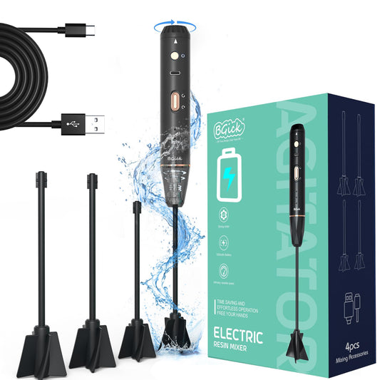 Upgraded Resin Mixer, Handheld Rechargeable Mixer with Minimizing Bubbles,Epoxy Resin Mixer for Resin, Silicone Mixing, Resin Molds, DIY Crafts (Included 4 pcs Paddles) (Black)