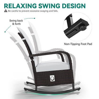YITAHOME Outdoor Rocking Chair Set of 2, Wicker Lounge Chairs with Adjustment Backrest, PE Rattan Patio Recliner Chair with Adjustable Footrest and Soft Cushions, Ideal for Garden Backyard Porch Patio