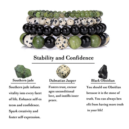 Vinswet 4pcs Natural Stone Beaded Bracelets for Women Men,Healing Crystal Gemstones Stretch Bracelet,4mm 6mm 8mm 10mm Southern jade Dalmatian Jasper Black Obsidian Anxiety Stress Relief Bracelet Jewelry Gifts