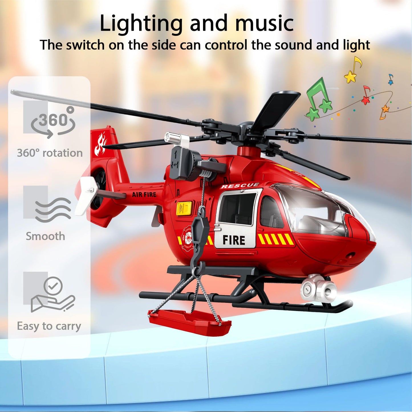 Fire Rescue Helicopter Toys for Boys with Hanging Basket Toy Airplane with Lights and Sound Firefighting Vehicles Toys for Kids Aged 3 4 5 6 7