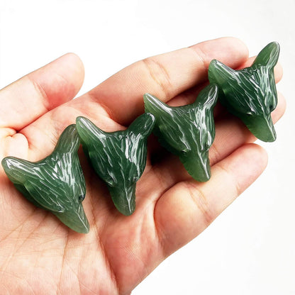 Bacatgem Natural Green Aventurine 1.37 inchs Wolf Head Pocket Crystals and Healing Stone Figurine,Haped DIY-Jewelry Pendant