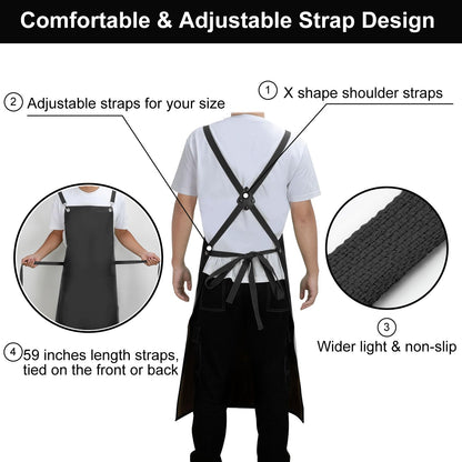 SHEOMERN Waterproof Rubber Apron, 43" Anti-Tear Heavy Duty Vinyl Adjustable Thicker Cross Back Dishwasher Apron for Restaurant Dishwashing, Butcher, Lab Work, Dog Grooming Black