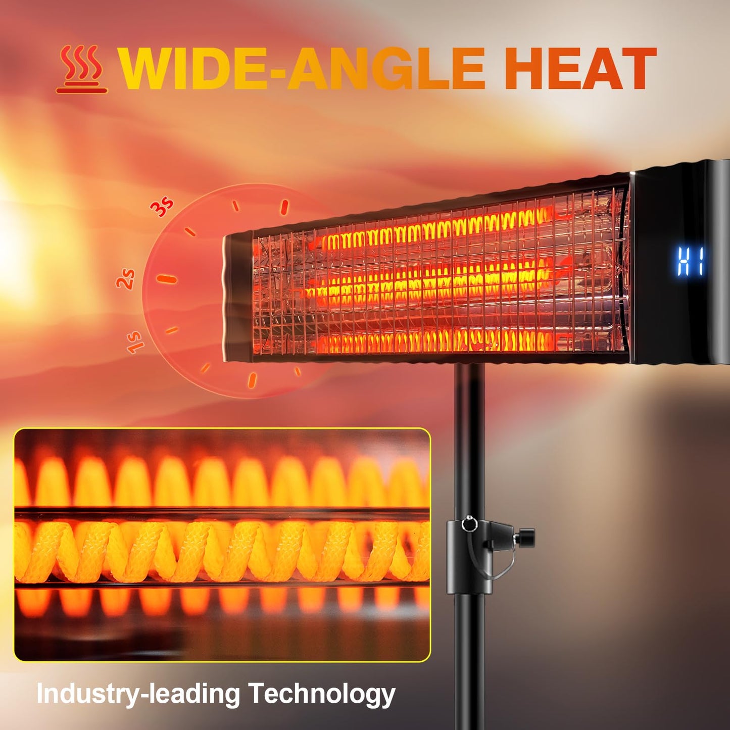 Paraheeter Electric Outdoor Heater, Infrared Patio Heater for Outdoor/Indoor Use, Wall Mounted/Ceiling/Tripod Infrared Heater Outdoor, 1500W Electric Patio Heater, CSA certificate.