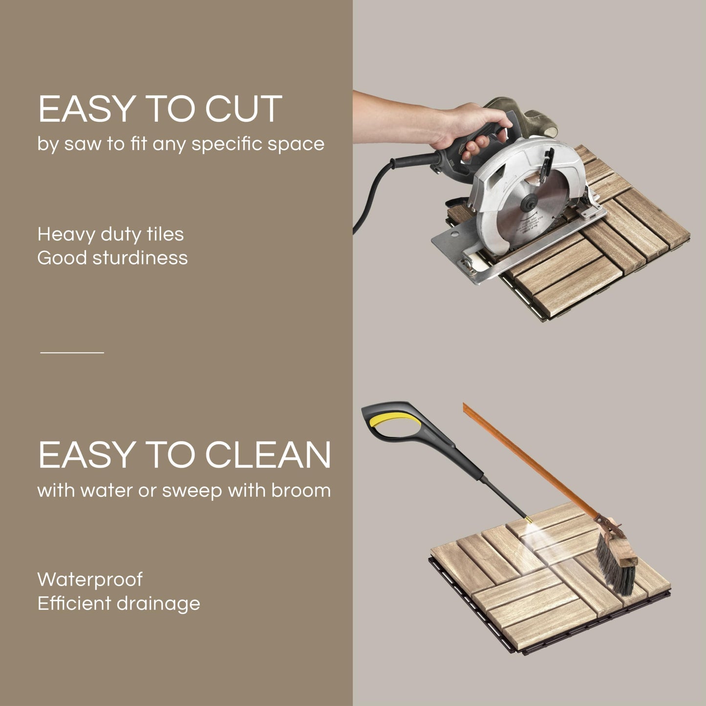 THYOI Premium Deck Tiles, Patio Flooring - Outdoor Waterproof Acacia Wood Tiles for All Weather Use - Balcony, Backyard, Indoor & Outdoor (Square Ft) (10, White, 12S)