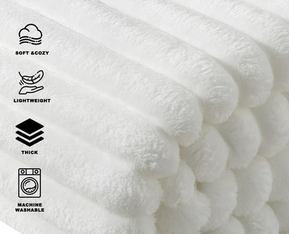 COZYXWORLD 380GSM Heavyweight Ribbed Textured Fleece Blanket, 50x60 Substantial Weight Warm Throw for Couch, Neutral Aesthetic White 50x60 Inches
