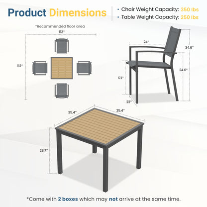 Wisteria Lane Patio Table and Chairs for 4, Outdoor Patio Dining Furniture Set with Aluminum Table and Metal Textilene Chairs, All-Weather Patio Table Set with HDPS Square Tabletop for Garden Porch