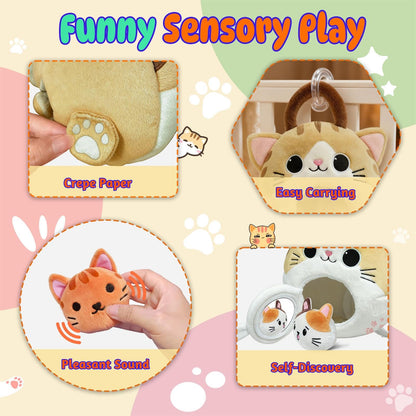 hittaty Cat Stuffed Animal House- Plush Kitten Toy Set with 6 Soft Cats Interactive & Portable Plush House Kitties Carrier Playset for Toddlers & Kids, Sensory Toys Boy Girl Birthday Gift