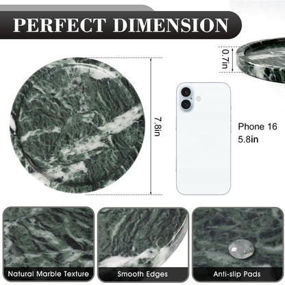 Woduelka Natural Round Marble Tray - 7.8" Marble Vanity Tray for Dresser, Bathroom, Decorative Jewelry Dish for Perfumes Rings Earrings Necklaces, Stone Tray for Home Décor, Green
