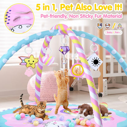 WeeHomm Baby Play Mat & Activity Mat - Baby Play Gym Tummy Time Mat with 6 Detachable Sensory Toys for Motor Skills Development, Newborn Baby Toys 0-6-12 Months Essentials Gift Playmats
