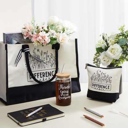 Funnymoom 7 Pcs Difference Maker Gift Employee Appreciation Tote Leather Journal Pen Tumbler Thank You Gift Women