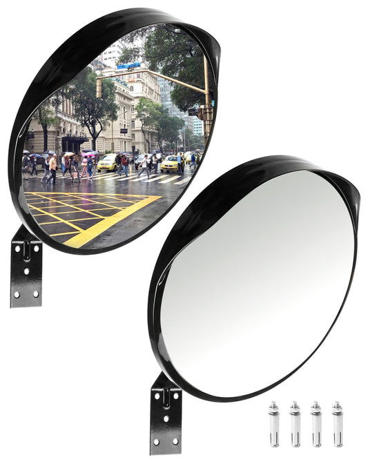 QWORK 12 Inch Convex Safety Mirror, Wide Angle Security Mirror for Indoor/Outdoor, Acrylic Mirror Face with Reinforced Bracket, Includes Stainless Steel Screws for Garage Driveway Store Corner