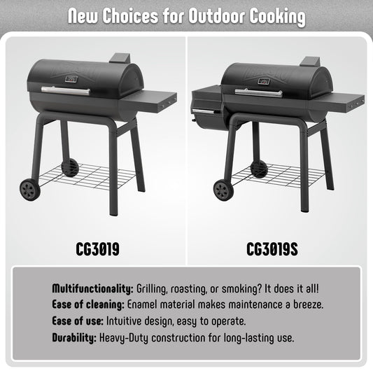 Feasto Heavy-Duty 30-Inch Charcoal Grill with Side Table & 647 Sq. In Cooking Area, Outdoor BBQ Grill for Outdoor Barbecue in Backyard, Patio and Parties, Grey