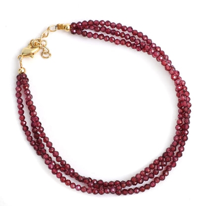 Gempires Real Red Garnet Beaded Bracelet Multi Strand Handmade Jewelry January Birthstone Gifts Hypoallergenic 8 Inch Gold Plated Lightweight Dainty Minimalist Bracelets Gifts for Her