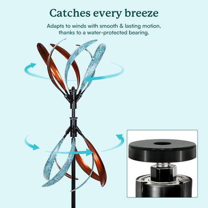 Cyan Oasis Wind Spinners Outdoor – Metal Large Wind Spinner with Stake for Yard and Garden, Garden Wind Sculptures & Spinners, Ideal Gift for Family (13'' W x 70.5'' H)