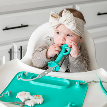 Busy Baby Teething Spoon - 2-in-1 Teether and Training Spoon for Self Feeding, Dishwasher Safe, BPA Free, Food Grade Silicone (Spearmint)