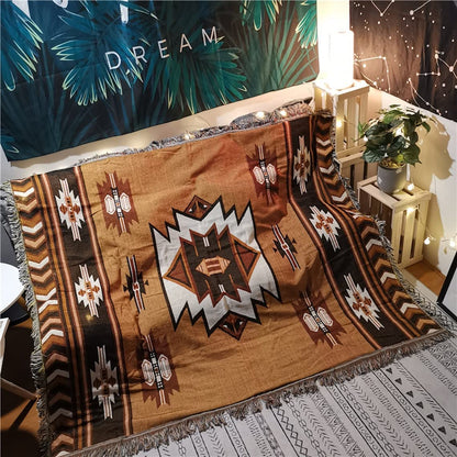 CCHYF Aztec Throw Blanket Native American Blanket Southwestern Boho Decor Reversible Woven Tassels Mexican Blankets and Throws for Couch Bed Chair Wall Tapestry Livingroom Outdoor Beach Brown 51"x63"