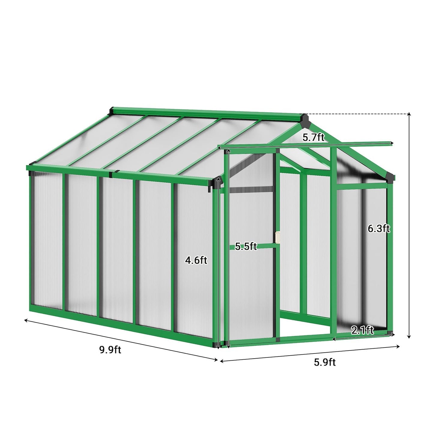 Greenhouse, 6x10 FT Greenhouse for Outdoors, Walk-in Green House with Ground Nails and Vent Windows, Sliding Lockable Door, Polycarbonate Greenhouses for Outside Garden Backyard, Quick Setup, Green